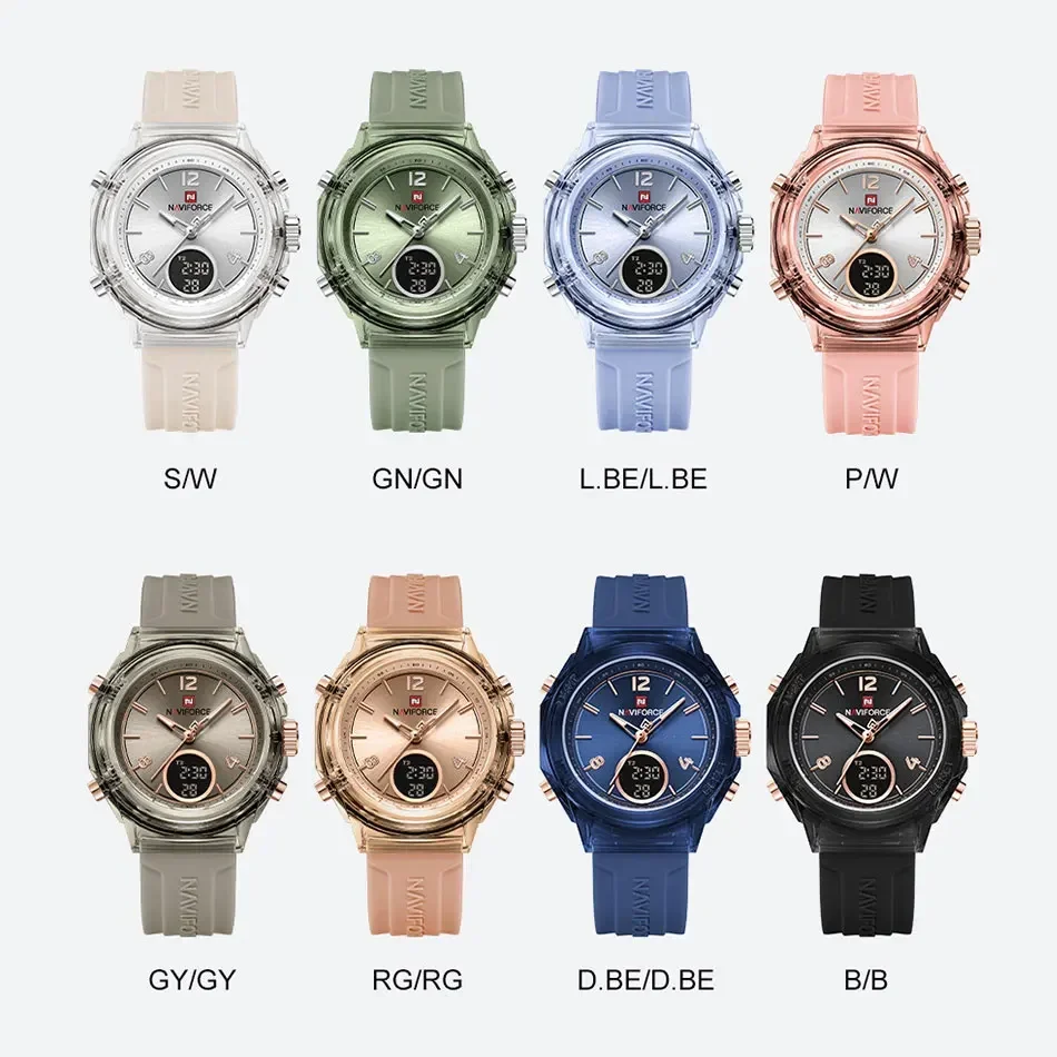 NAVIFORCE Women Wristwatches Silicone Strap Female Dual Display Quartz Watch High Quality Ladies Waterproof Clock Montre Femme