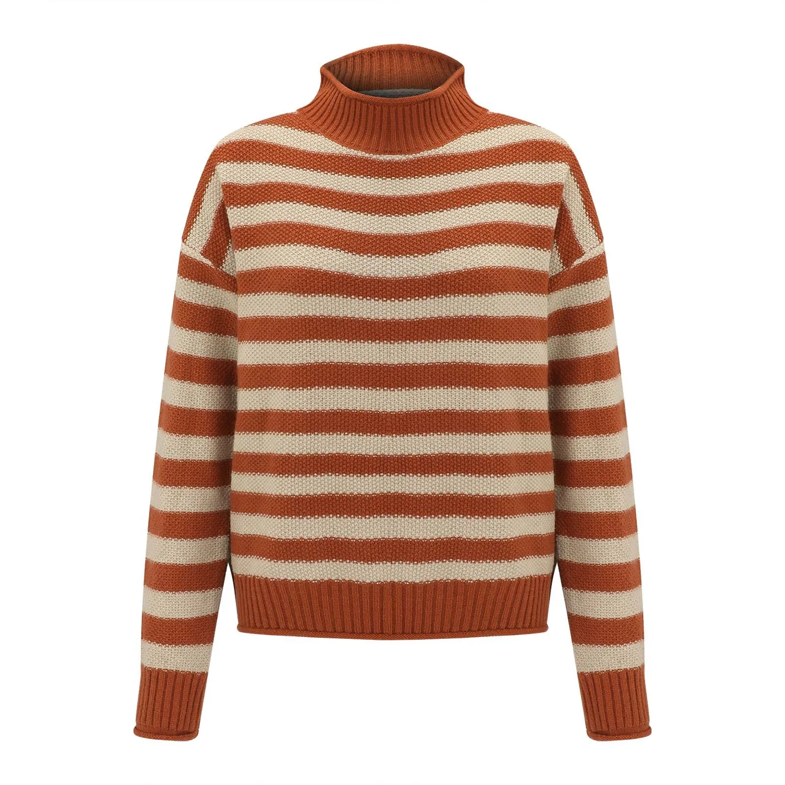 

Women's Striped Half Turtleneck Sweater Women Retro Contrast Mock Turtleneck Sweaters Loose Casual Autumn Winter Knit Pullover