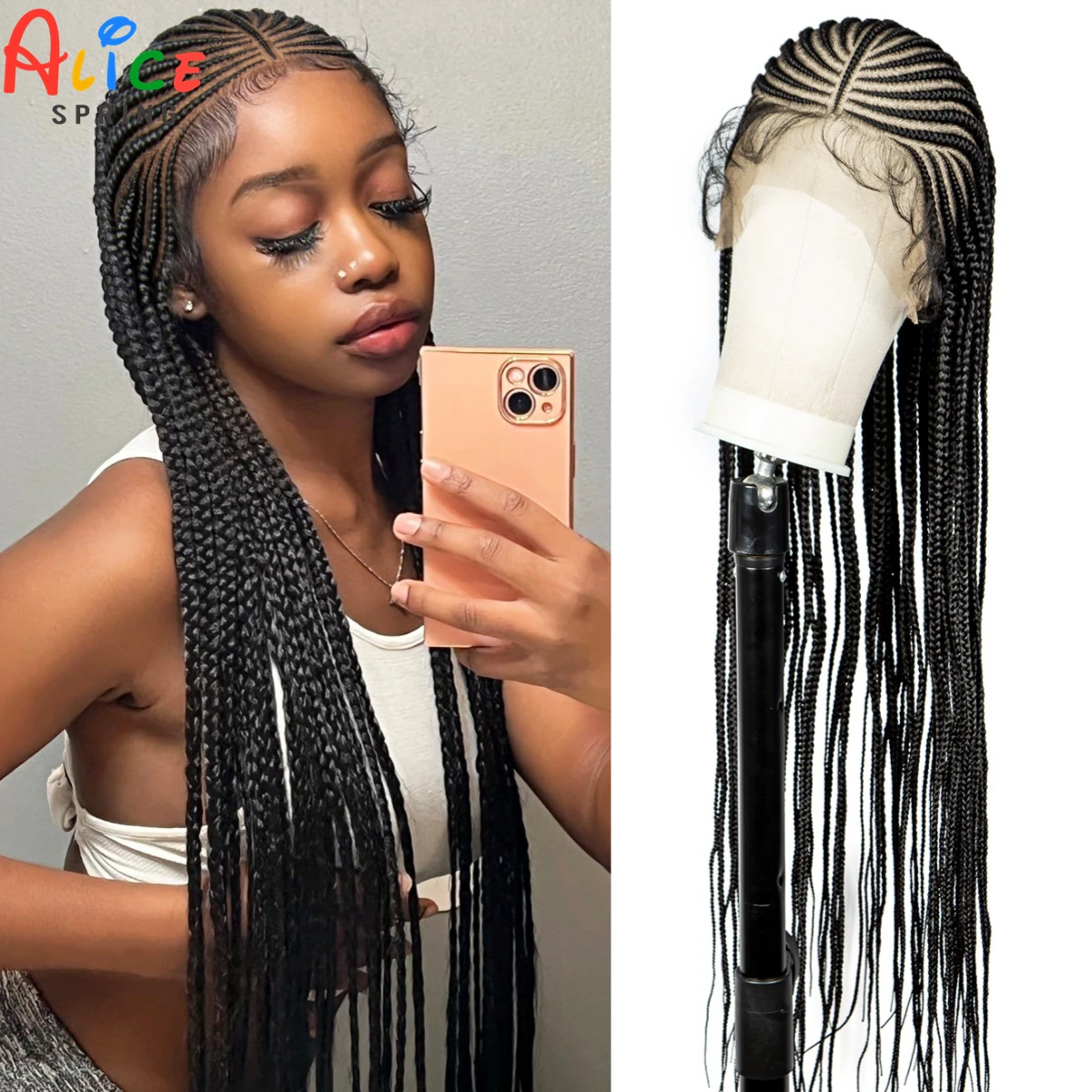 Handmade Cornrow Braided Wigs Synthetic Full Lace Braided Wigs Natural Knotless Braided Lace Wig with Baby Hair For Black Women