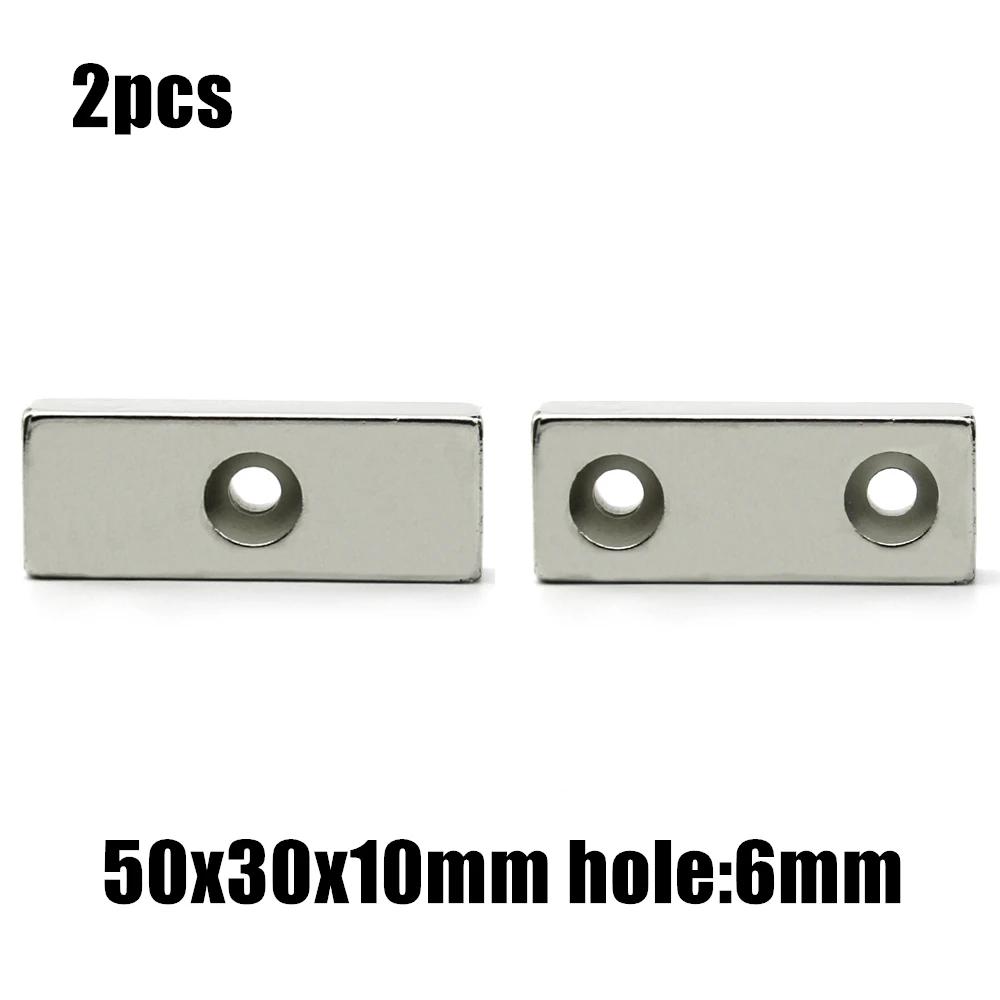 

2pcs 50x30x10mm hole:10mm /double hole:6mm Block NdFeB Neodymium Magnet N35 50x30x10-10 mm Super Powerful Permanent Magnetic