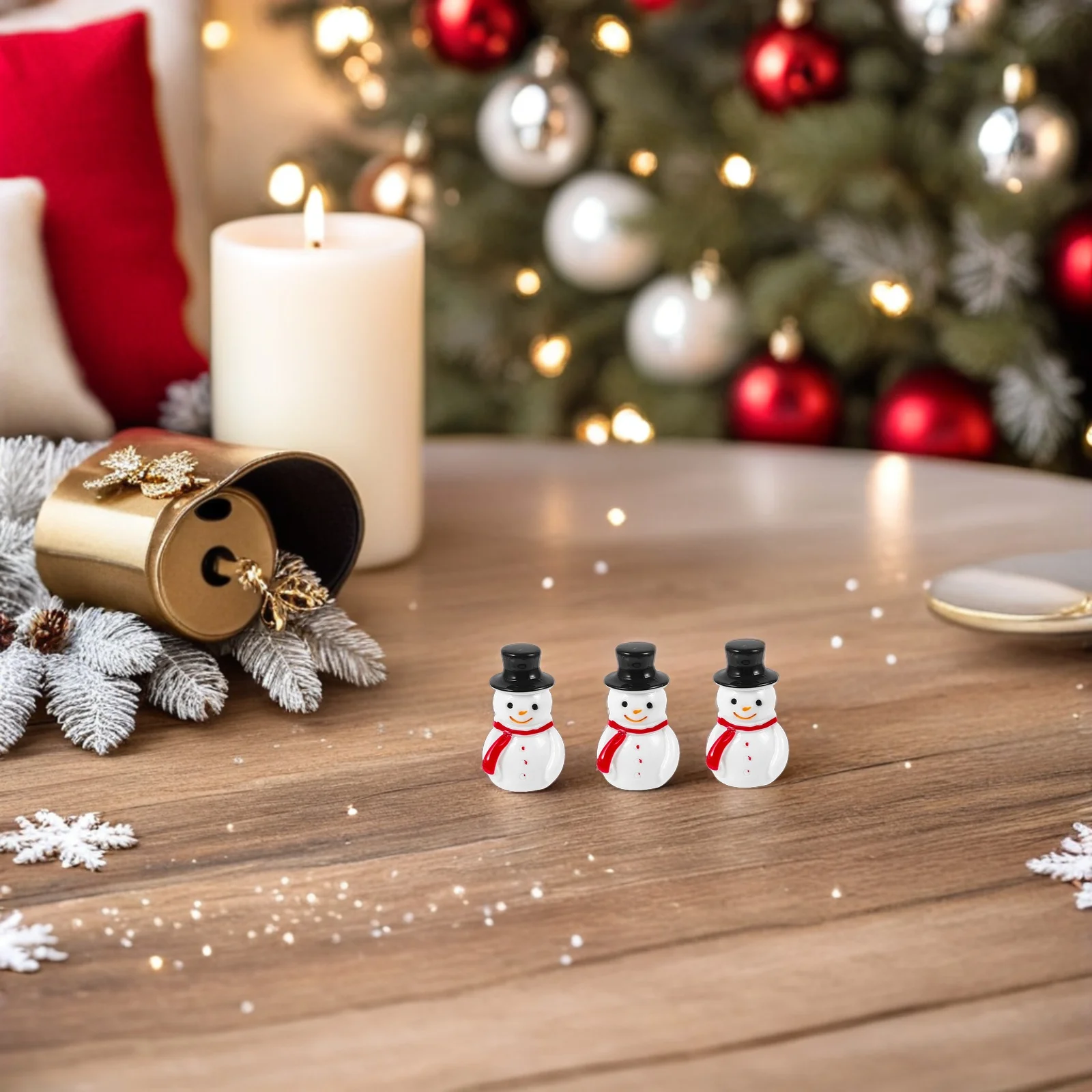 

120 pcs Christmas Mini Resin Snowman Xmas Decoration Snowman Figurines Flat Top Hat For Festival Village Micro Landscape Party