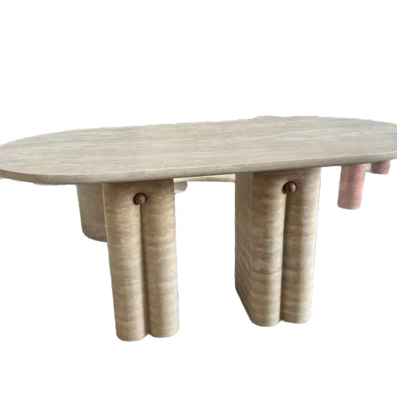Retro simple marble dining table restaurant rectangular Italian travertine