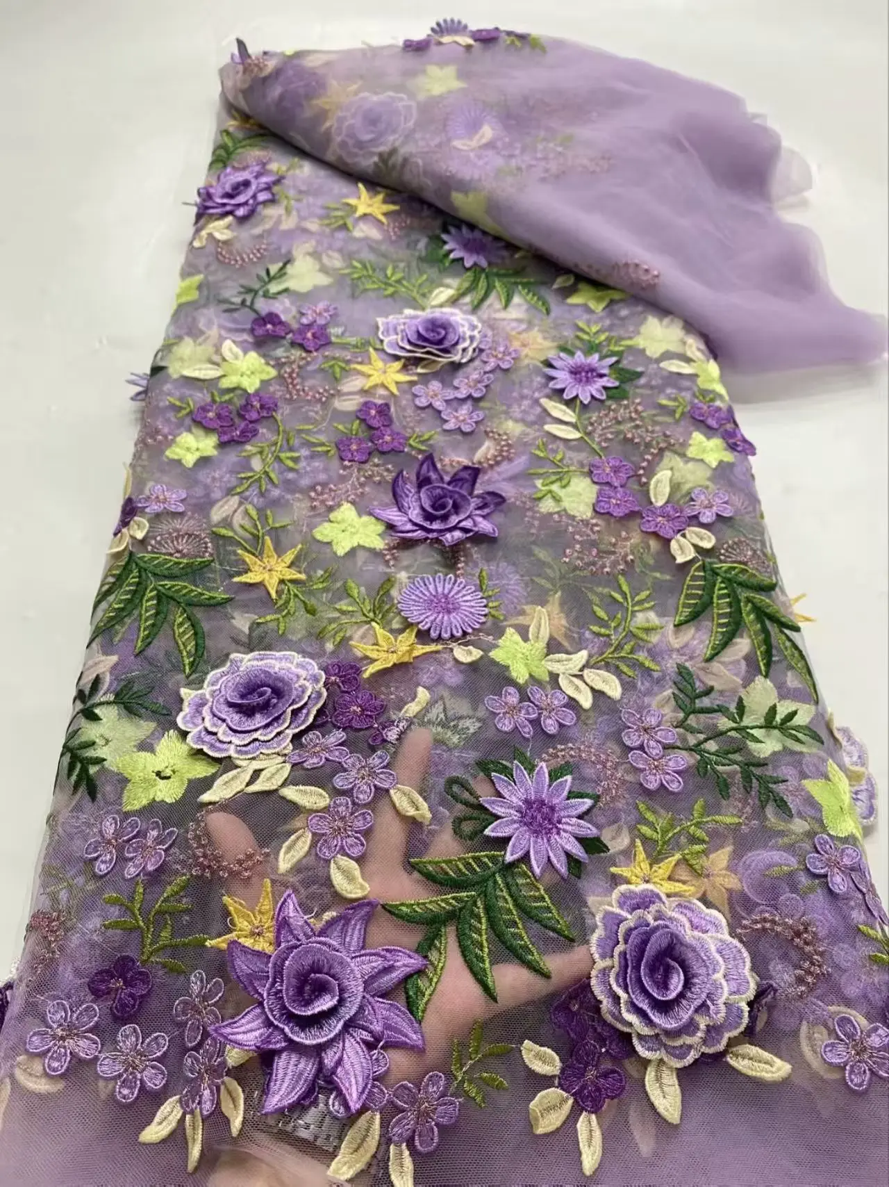 

2025African 3D Flowers Sequins Latest Hot Sale African French bridal Lace Fabric Tulle Nigerian Lace Fabric 5 Yards For Dress