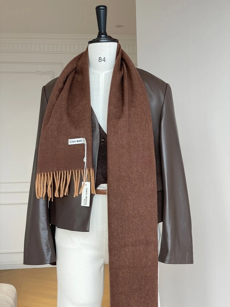 High Quality Australia100% Pure Wool Scarf Women Fall Winter Design Double-Sided Stitching Knitted Cashmere Shawl Female Muffler