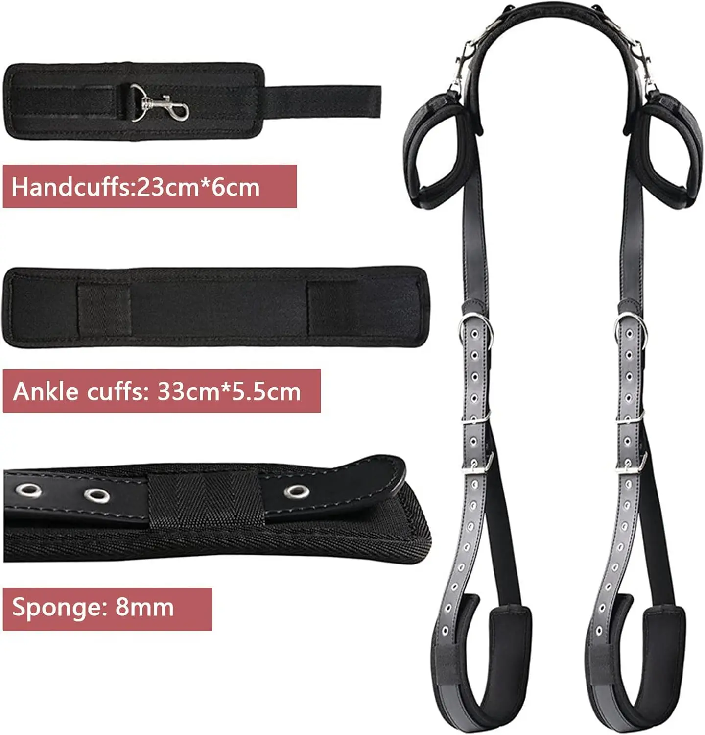 

BDSM Sex Bondage Restraints kit, Bondage Thigh Sling, Leather Restraints Kit with, Adjustable Wrist Cuffs Legs Restraints Straps