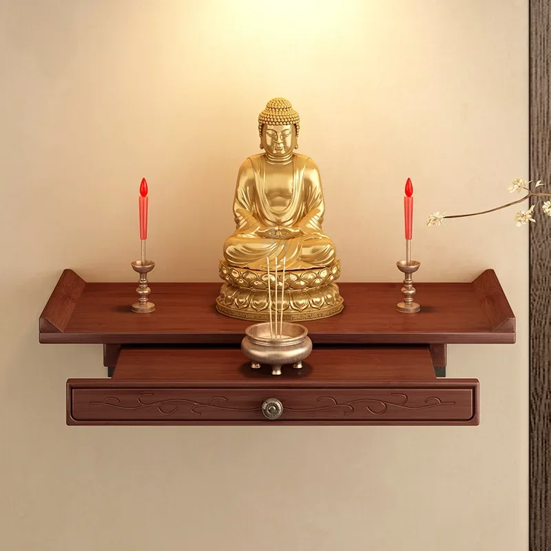 

Minimalist Buddha Niche Wall-mounted God Of Wealth Shrine Non-solid Wood Bodhisattva Offering Base Incense Burner Storage Shelf