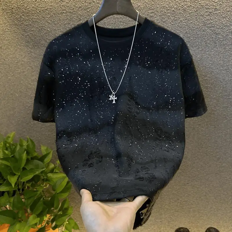 반팔 New In Tops & Tees Round Neck Gradient Colour Sequin T Shirt Man Clothes Summer Men Short Sleeve Oversized T Shirt Camisetas