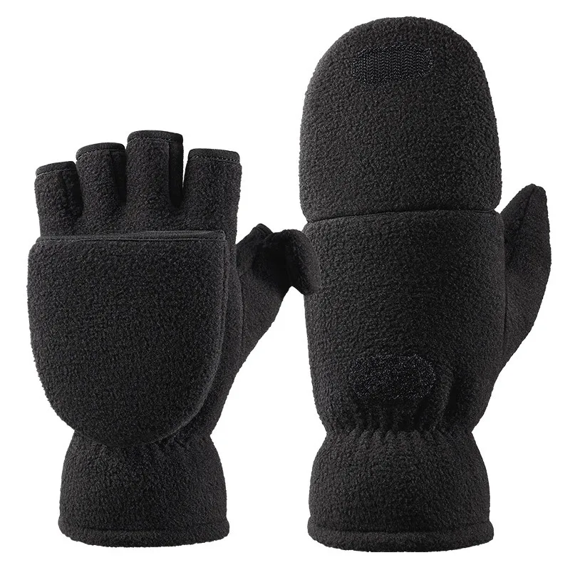 Fleece Convertible Mittens for Women Men Warm Fingerless Flip Top Gloves Winter Cycling Writing Photography