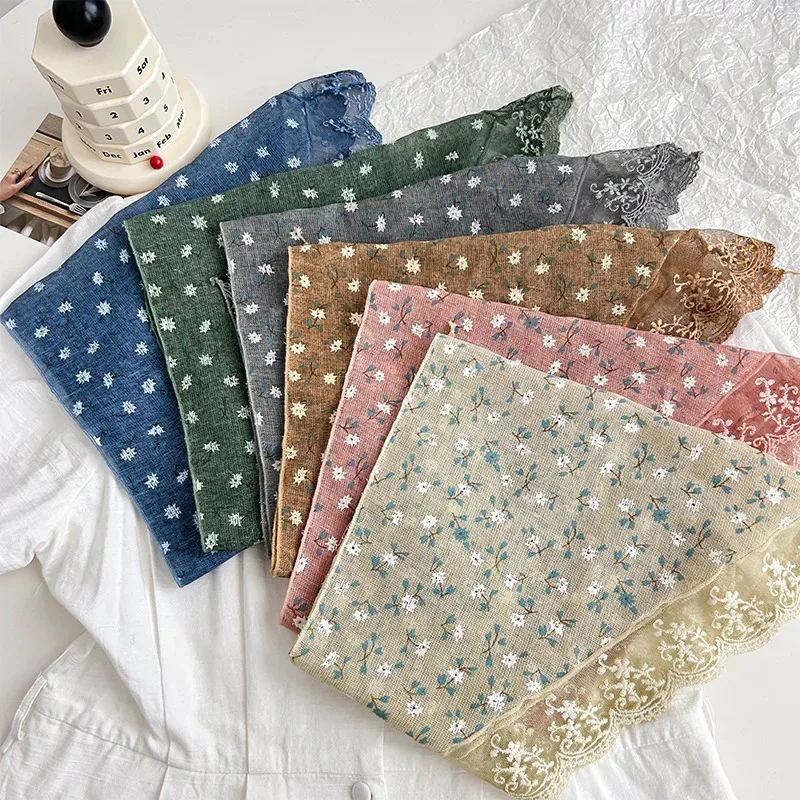 تي شيرت صغير مطبوع عليه أوركيد للربيع والصيف مع وشاح مثلث قطني عصابة رأس مربعة متعددة الاستخدامات على الطراز الأدبي