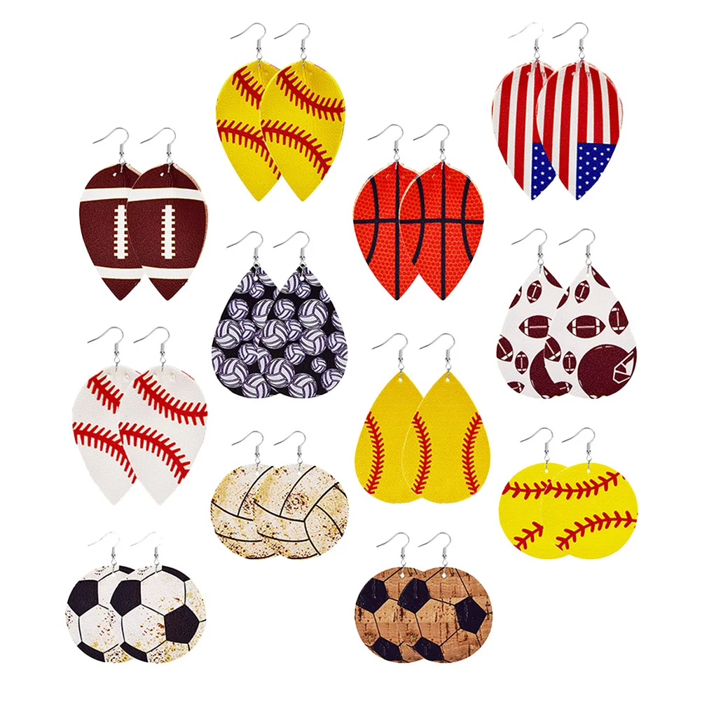 Sports Theme Dangle Earrings Teardrop Baseball Rugby Basketball Earrings For Women Athletic Style Jewelry Gift