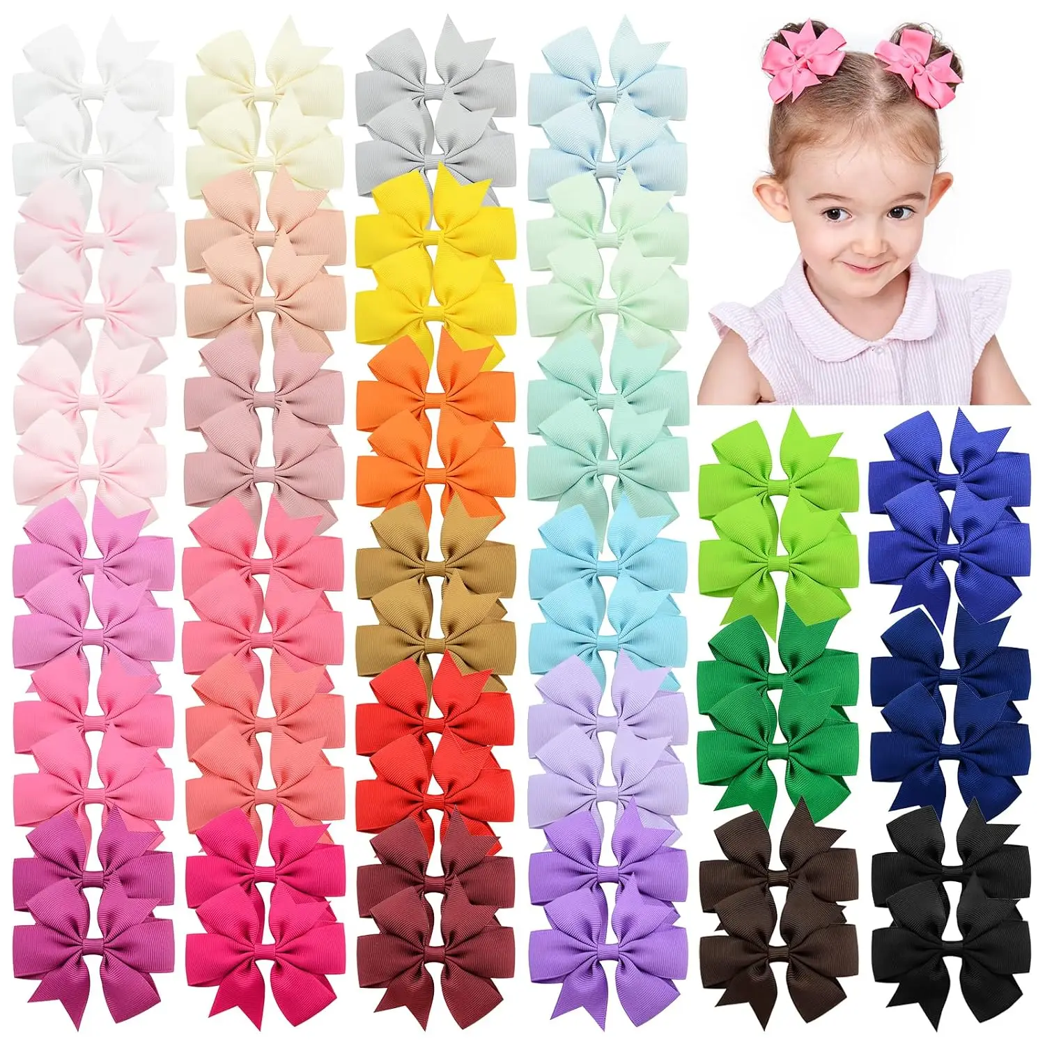 

20/40/60pcs Holiday Hair Clip Baby Girls Hair AccessoriesRandom Color Bow Hair Clip Sets Simple