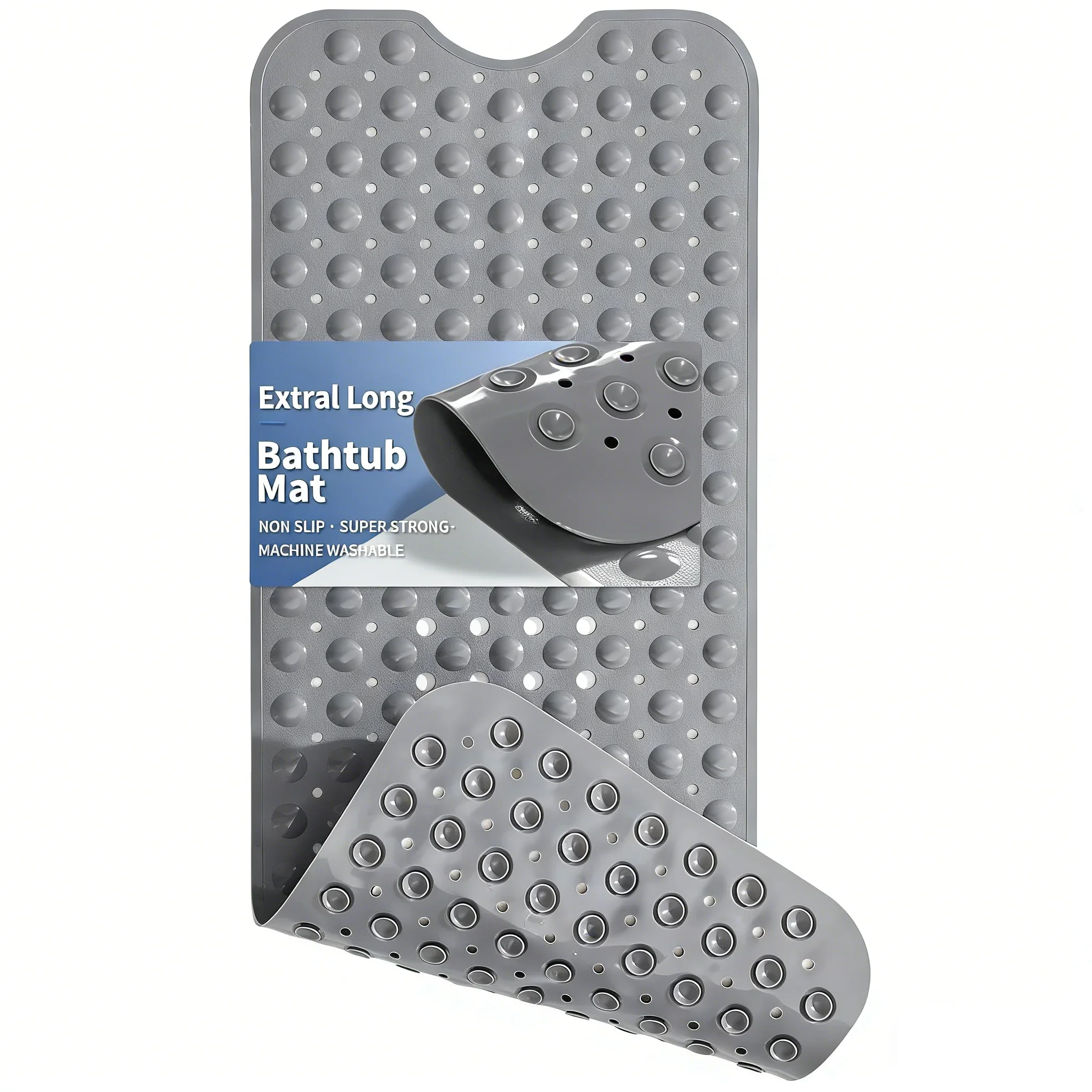 Bathtub Mats for Shower Tub, Extra Long Non-Slip 40 X 16 Inch Bath Mat with Drain Holes and Suction Cups, Bath Mat for Bathroom