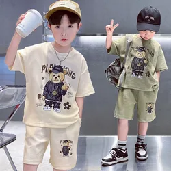 1-12 Year old Kids Boys Korean Style T-shirt+Shorts 2-piece Clothes Sets Fashion Handsome Cartoon Bear Summer Casual Sports Suit