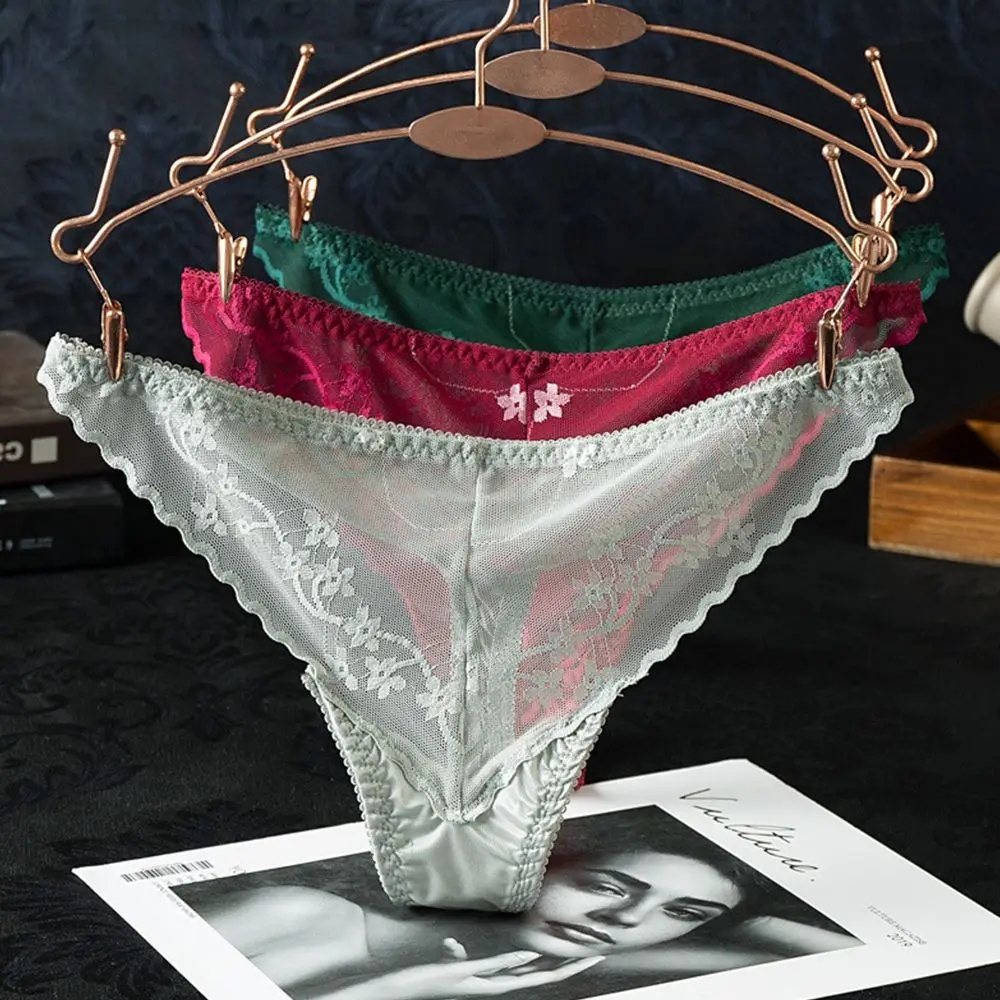 

Solid colors Sexy Fashion Design Ice Silk G-String Girls Women Lingerie Lace Panties Low-Waist Thong Korean Style Underwear