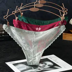 Solid colors Sexy Fashion Design Ice Silk G-String Girls Women  Lingerie Lace Panties Low-Waist Thong Korean Style Underwear