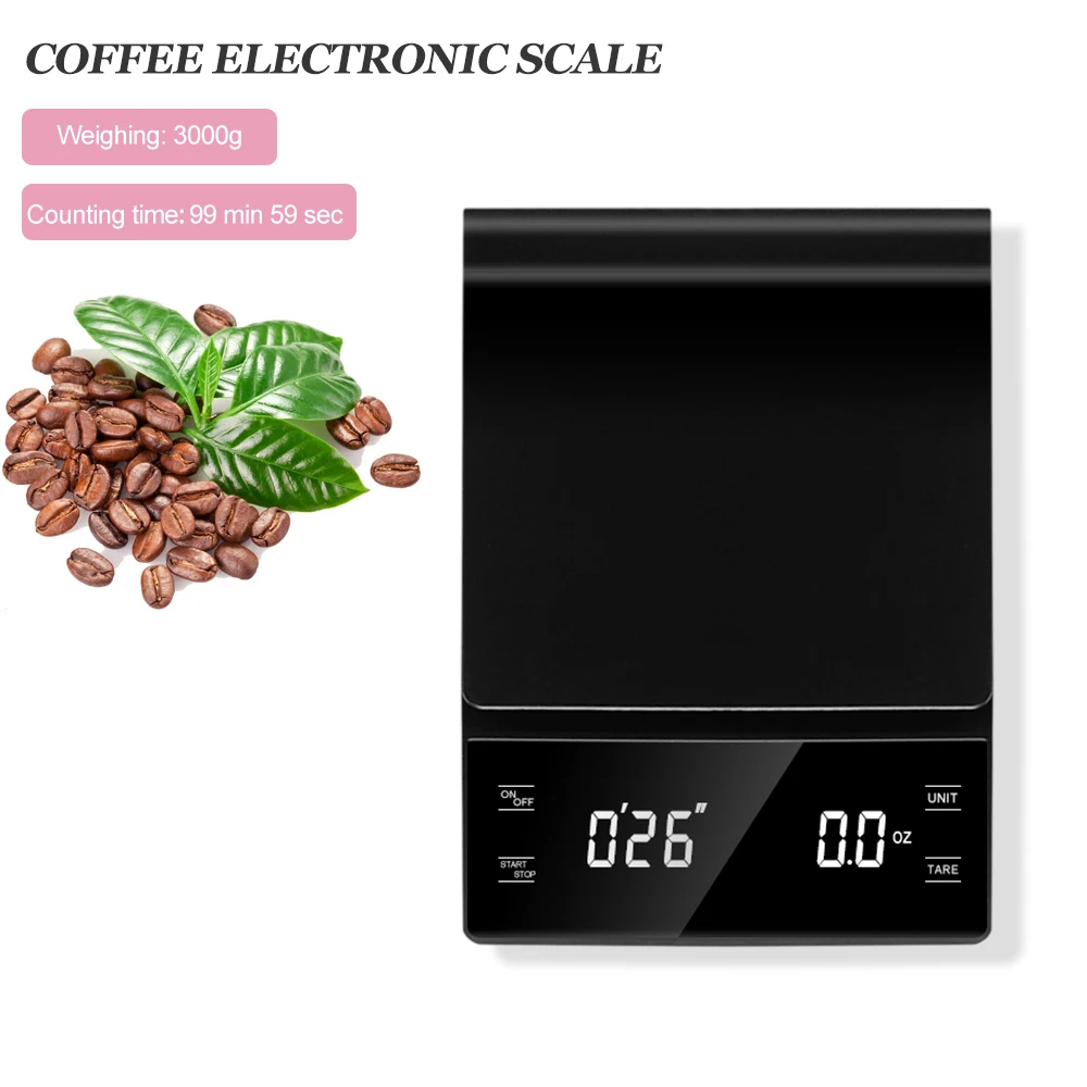 3kg/0.1g Digital Electronic Coffee Scales Kitchen Scales with Timer LED Display Household Weight Balance Measuring Tools