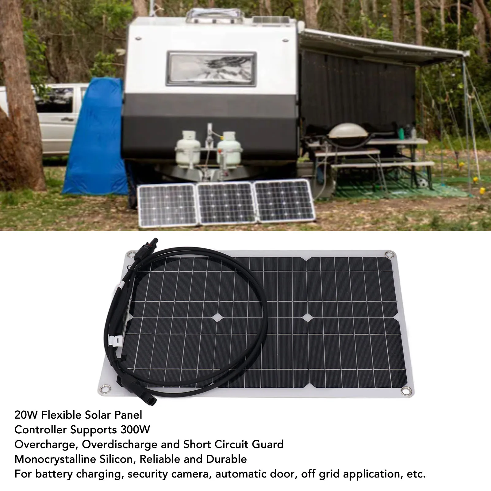 

Flexible Solar Panel 20W Solar Panel 18V Lightweight Monocrystalline Silicon Overload Guard for RV and Off Grid Application