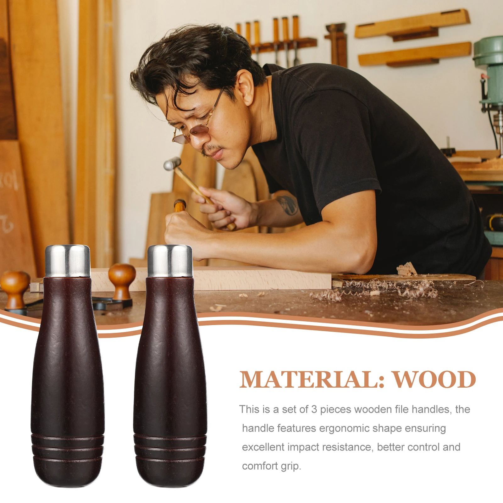 

Wooden File Handle Handles for Small Files Accessory Woodworking Parts Large Replacement Hardwood Tool