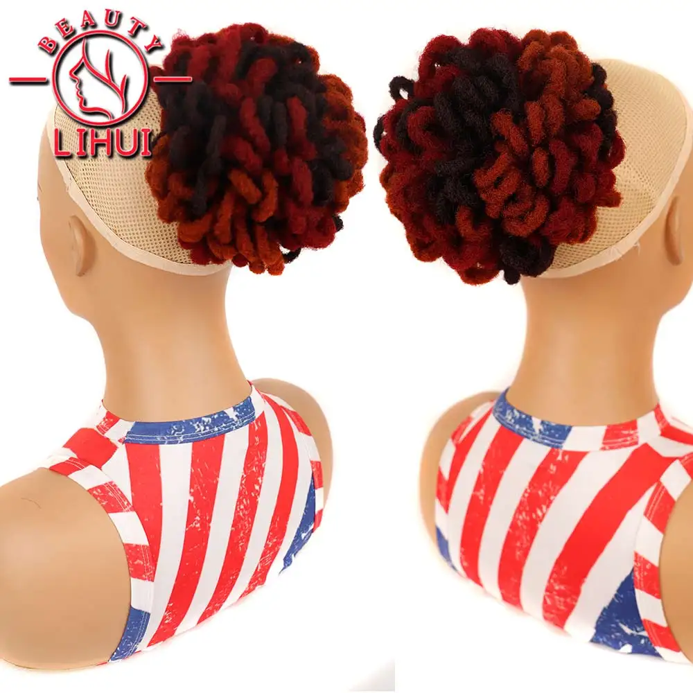 Synthetic DreadLock Afro Puff Drawstring Hair Bun Braided Faux Locs Chignon Ponytail Clip In Kinky Ponytail Hair Lihui