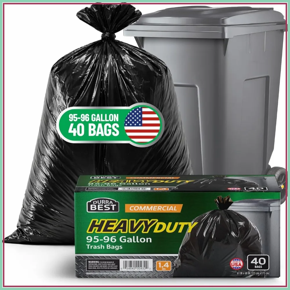 

95-96 Gallon Heavy Duty Trash Bags–1.4 Mil Extra Large 61"x68" Garbage Bags for Rollaway Cans&Large Outdoor Trash Bins–40 Count