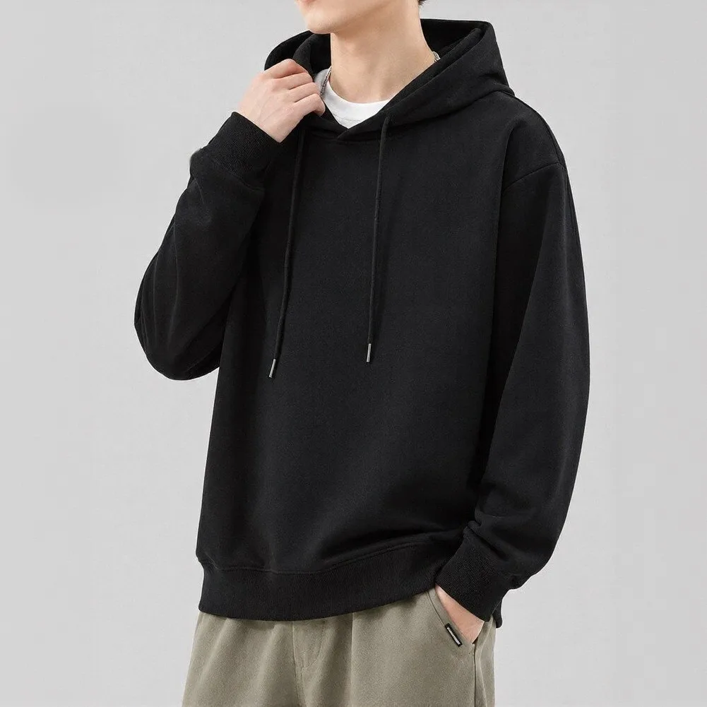 For Fitness Training Men Hooded Sweatshirt Solid Color Hoodie 96 Polyester 4 Spandex Long Sleeve Design Breathable Fabric