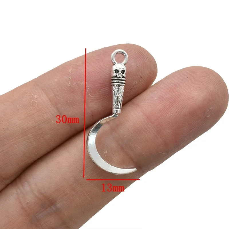 20PCS Antique Silver Plated Skull Sword Charms Alloy Punk Sickle  Pendants For DIY Earrings Necklace Accessories Jewelry Making