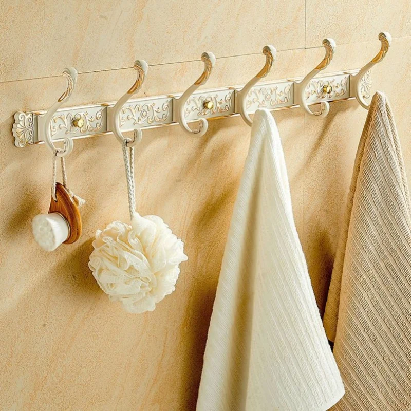 

Aluminium Carved Bathroom Towel Hanger Bathroom Clothes Hook Wall-Mounted White Towel Hook Bath robe Hook Key Hat Towel Hanger