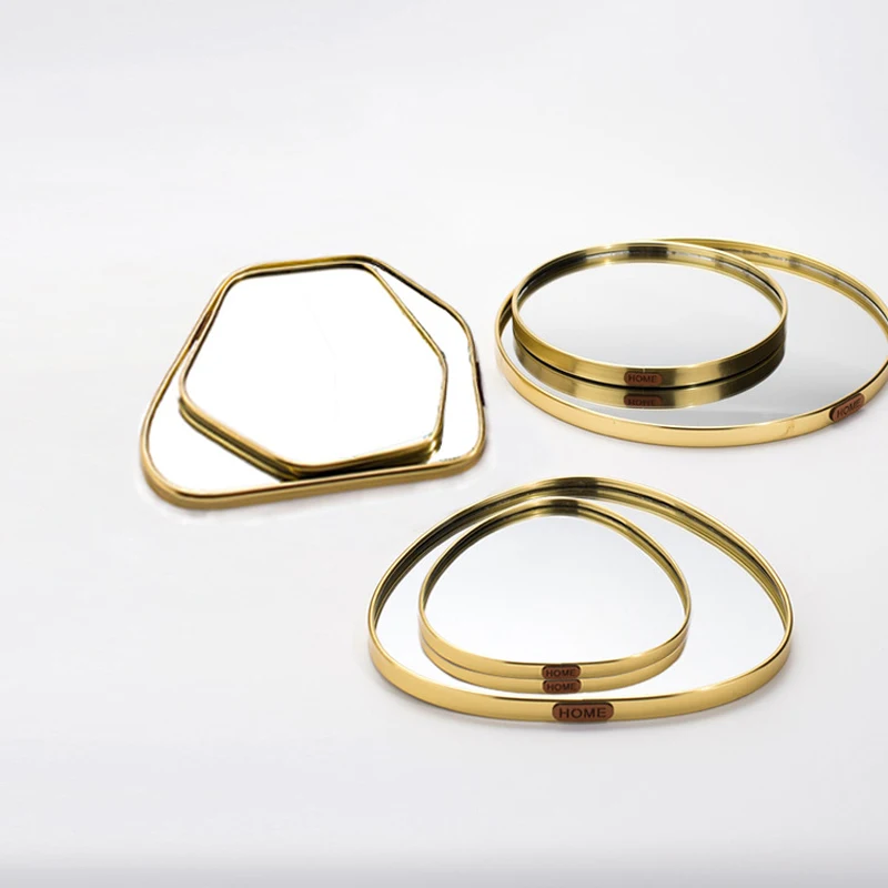 골든 글라스 미러 수납 트레이, 다각형 모양의 벽걸이 거울, 거실 보석 수납 트레이, 미러 플레이트