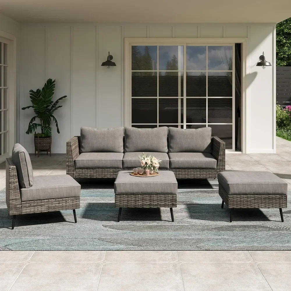 

Outdoor Patio Furniture, 6 Piece Outdoor Sectional Sofa PE Rattan Wicker Patio Conversation Sets,All Weather Patio Furniture Set