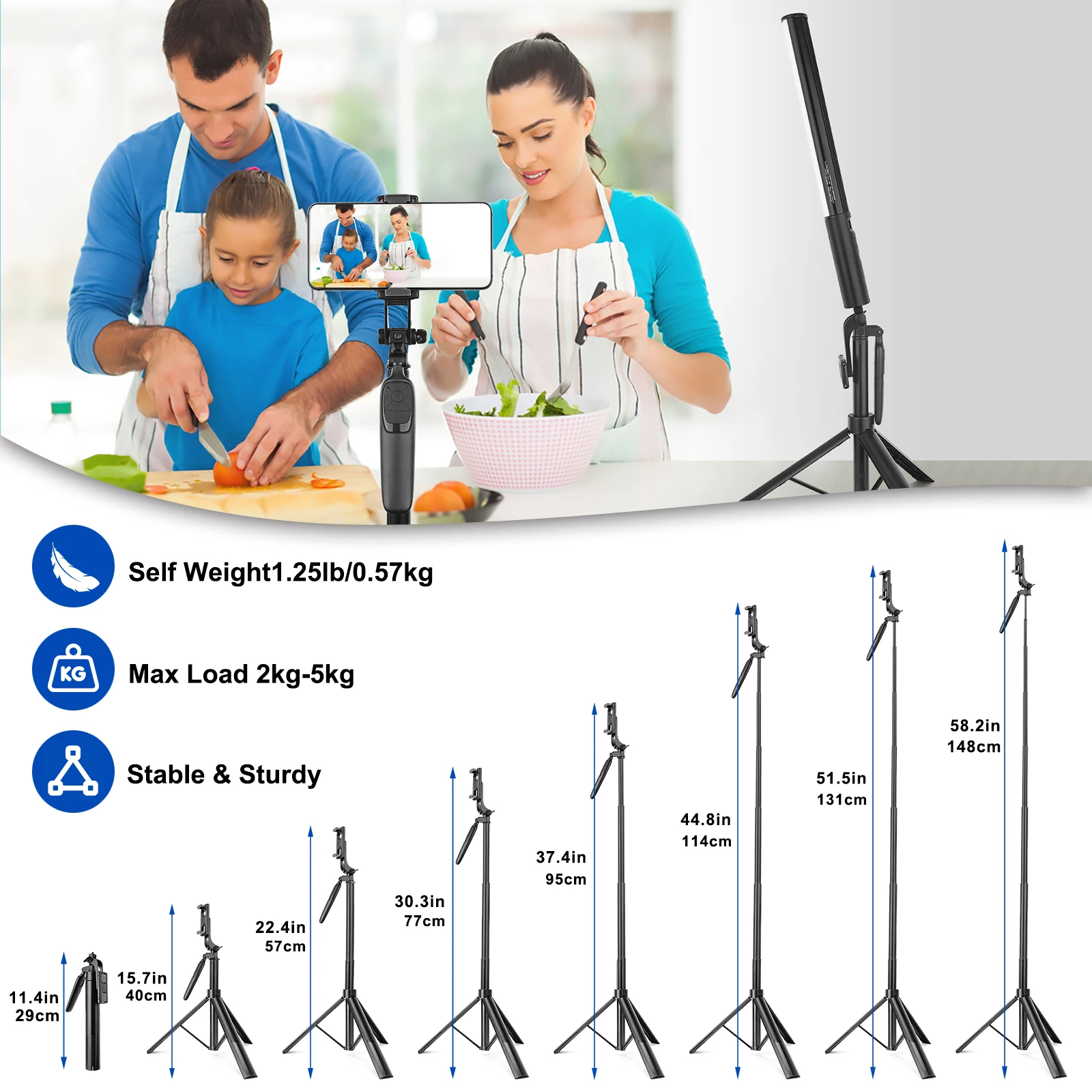 1.48M Long tripod Wireless Selfie Stick for iphone phone Live Broacast Extend holder Foldable Stand