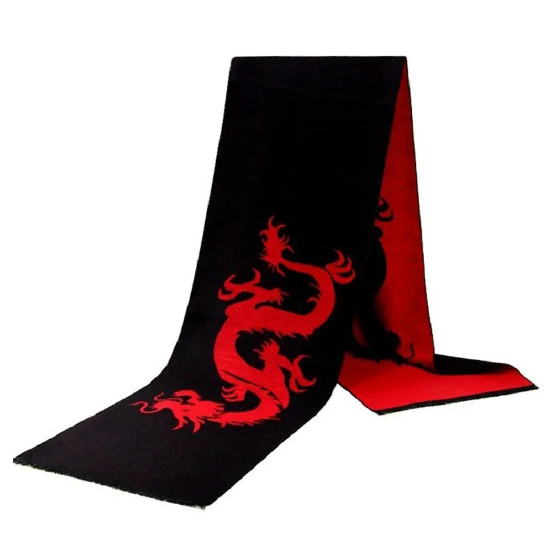 Chinese red men's scarf long scarves Neckwear Accessories Shawl Dragon Letter Black fashion winter autumn warm cumtomized logo