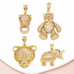 OCESRIO Fashion White Crystal Big Cute Bear Pendant for Necklaces Copper Leopard Elephant Jewelry Making Component pdtb724