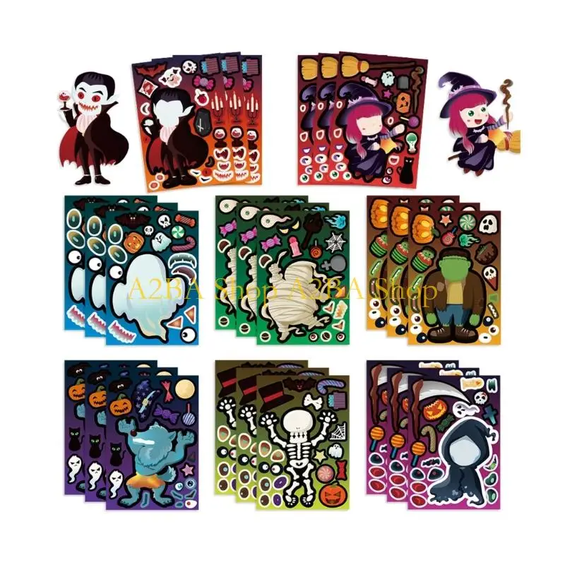 A2BA Cartoon Tablet Stickers 8 Halloweens Themes Scratch Resistant Adhesive Decoration