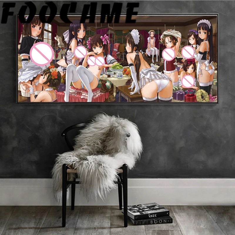 Naked​ Woman Uncensored Maid Outfit Anime Poster Girls Sexy Nude Full Picture Decorative Art Prints Silk Wall Bedroom Painting