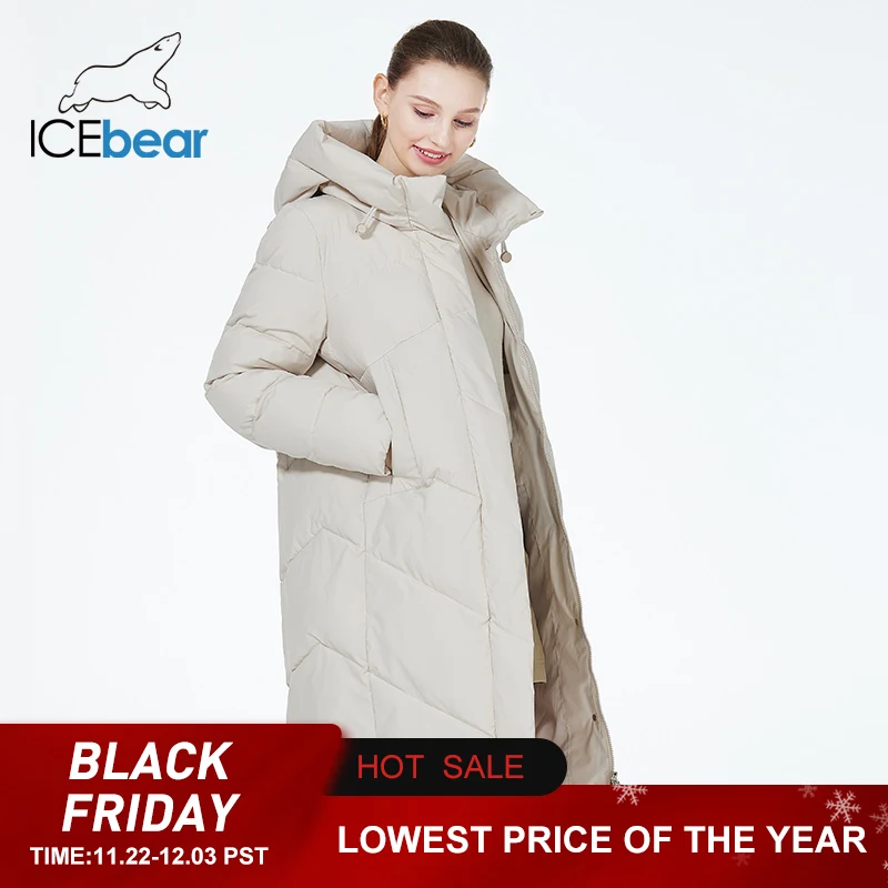 ICEbear 2023 winter quilted coat new long womens cotton jacket warm casual hooded parka GWD3716I