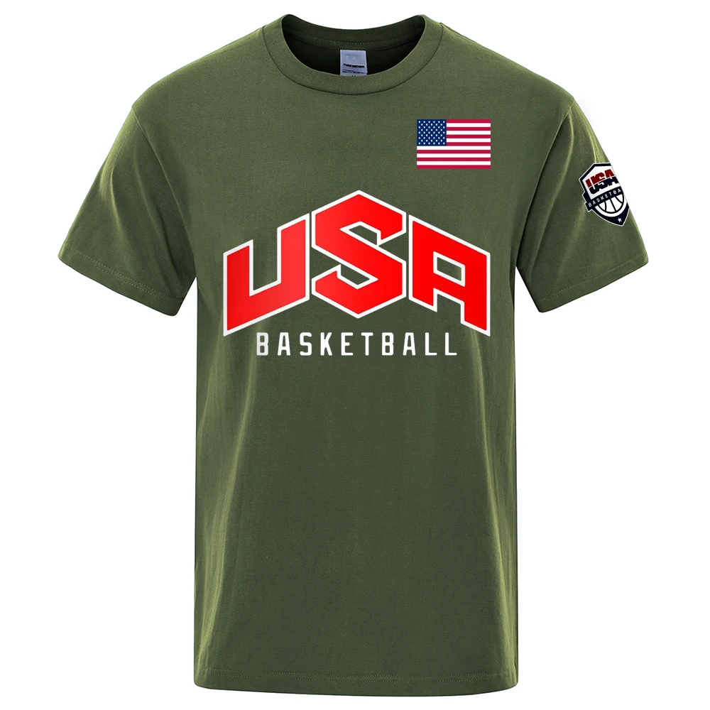 USA Basketballer Printed Street Casual T-Shirts Men Loose Oversize Clothing Breathable Cotton Short Sleeve Fashion Hip Hop Tees