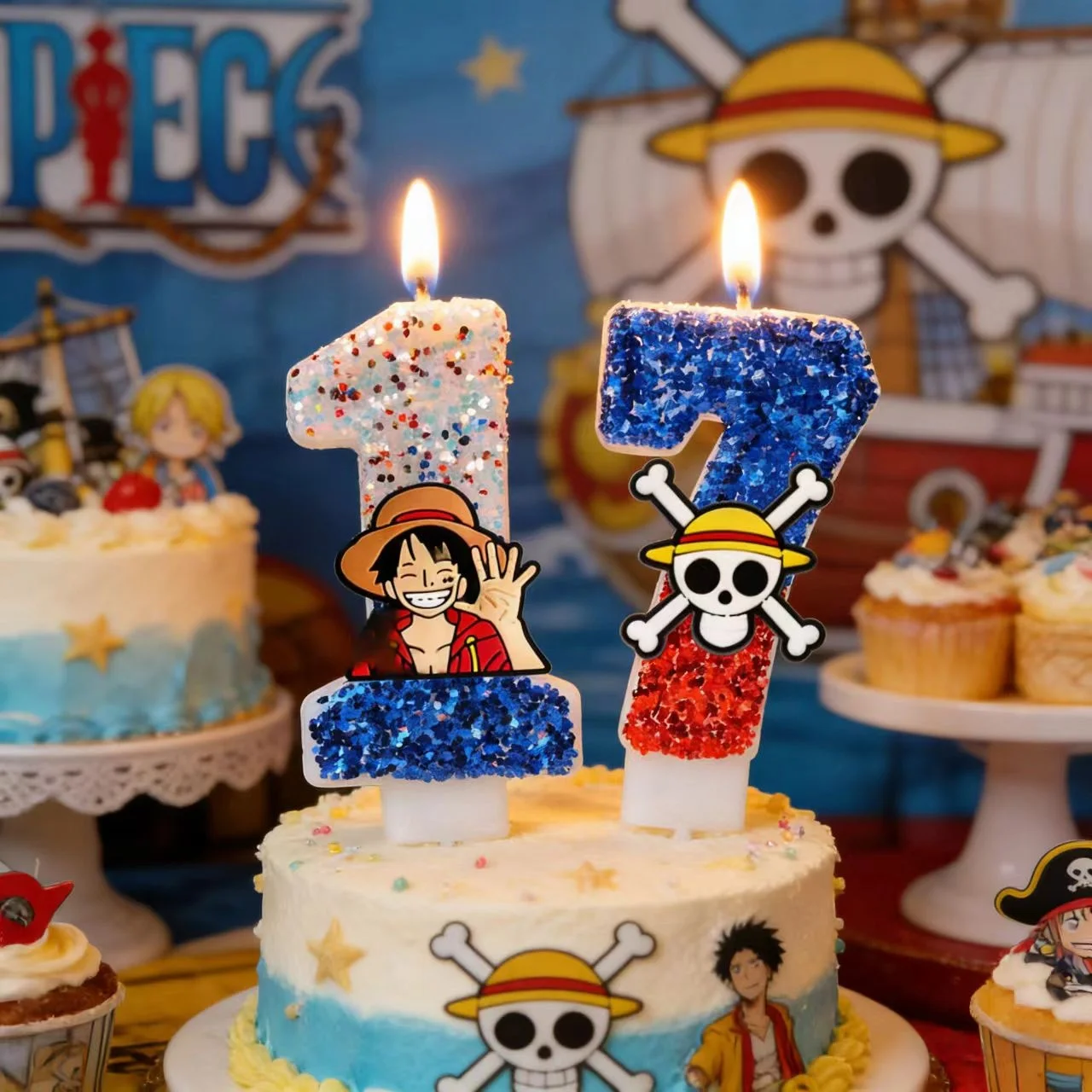 Bougie Thème One Piece Numéro 0-9, Bougie Luffy, Décoration de Gâteau, Fête d'Anniversaire pour Enfants, Décoration de Baby Shower, Cadeau