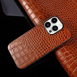 For iphone 14 pro case Crocodile Genuine Leather Cover Etui Coque Shockproof for Funda iphone15pro XR XSMax 11 8plus 12 Carcasa