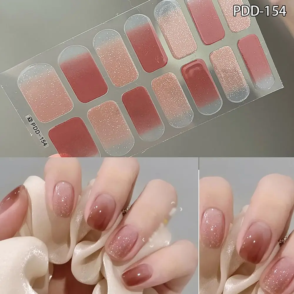 Easy To Removal 14Strips Gel Nail Stickers Semi Cured Full Cover Gel Nail Polish Strips Floristic Nail Patch DIY Nail Art Making