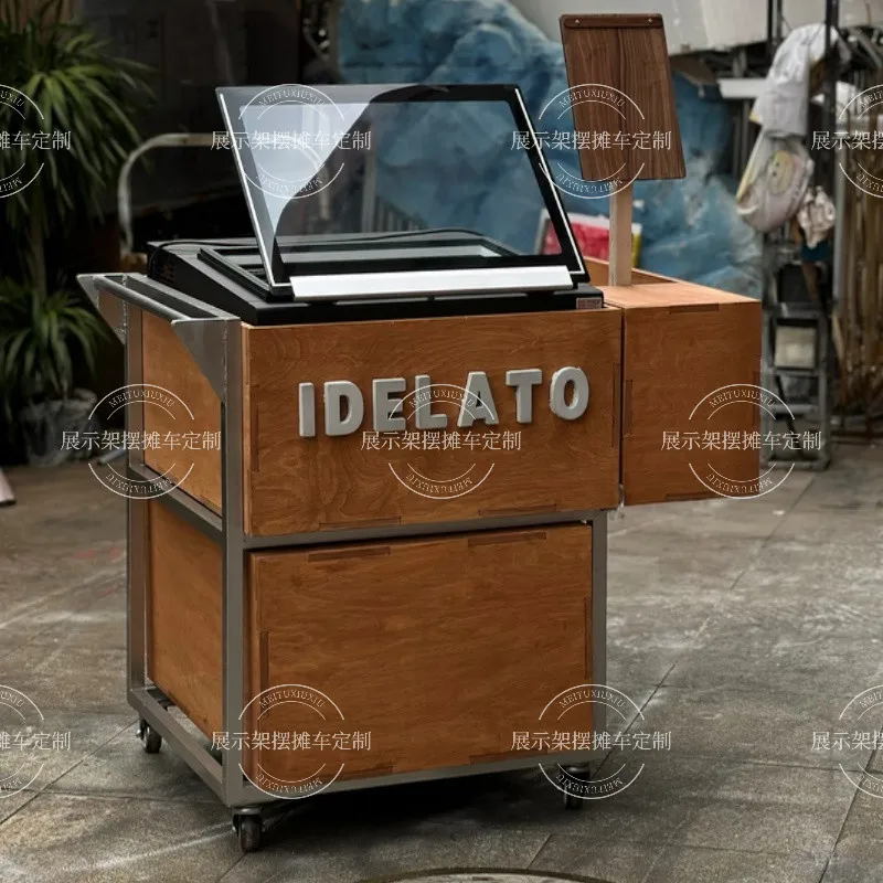 Movable Display Cabinet Promotional Cart Multifunctional Stall Cart Trolley Ice Cream