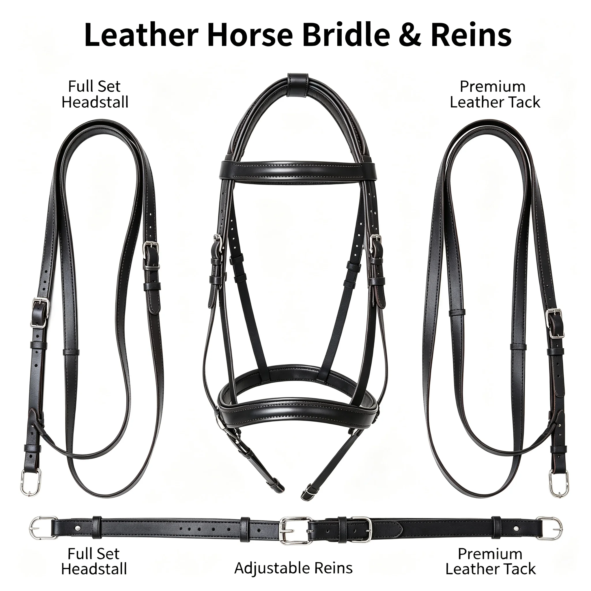 British Cowhide Water Reins Anti-skid Reins Set Saddle Water Reins Pommel Bridle Water Leather Equestrian Accessories