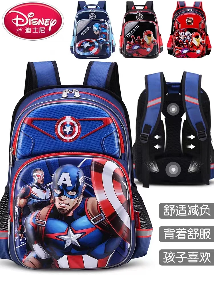 2024 Disney School Bags For Boys Grade 1-3 Primary Student Shoulder Orthopedic Backpack Iron Spider Man Large Capacity Mochila