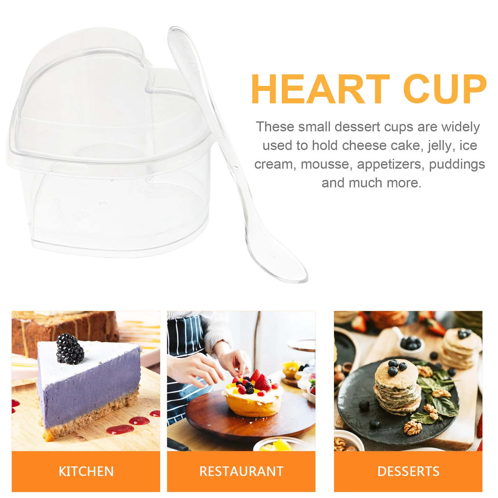 

25Sets Heart Shape Dessert Cups 150Ml Plastic Dessert Cups with Lid Spoon for Cake Shop Cafe Party Pudding Jelly Cheese Mousse