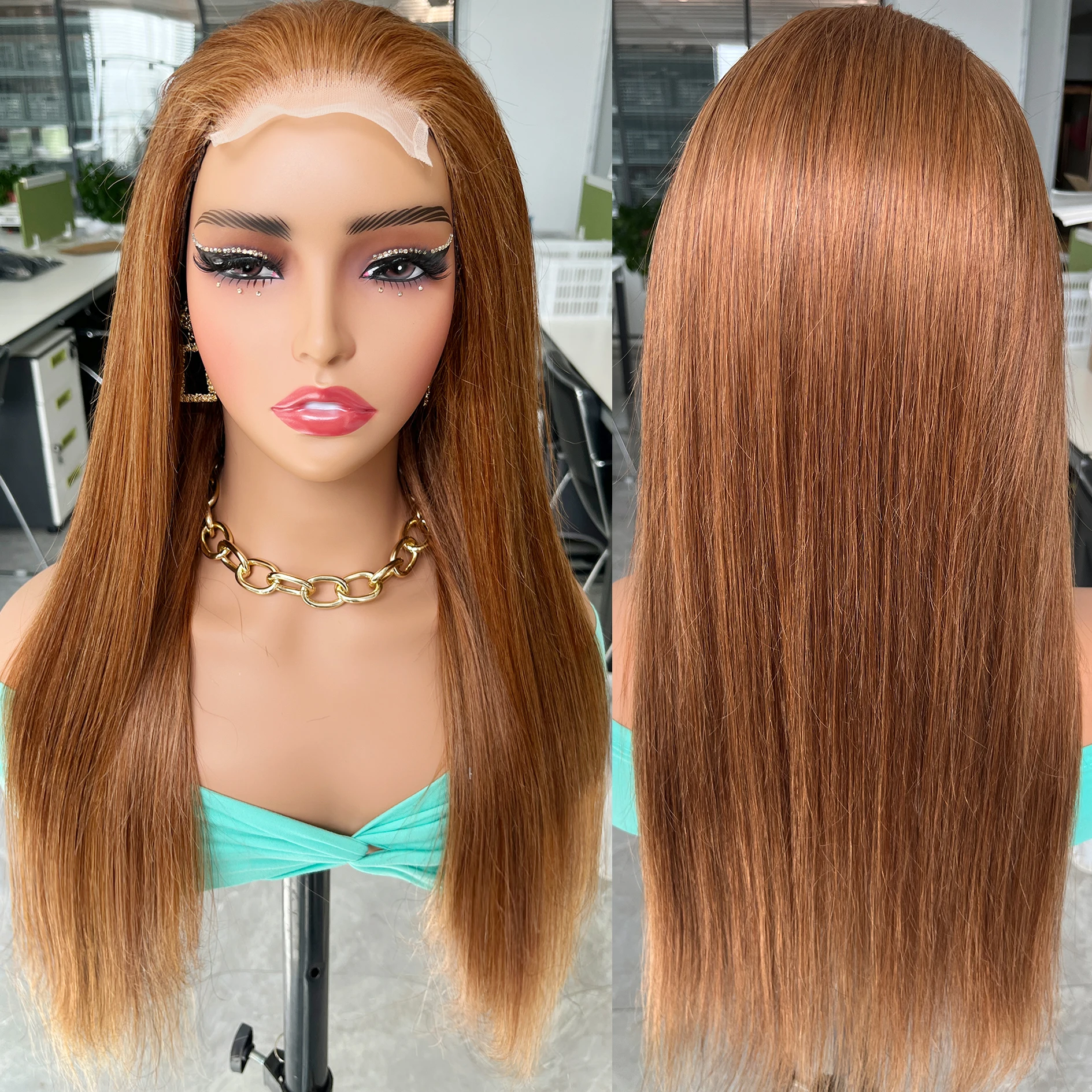 

4x4 Lace Front Wig #30 Ginger Brown Remy Human Hair Wigs Transparent Pre-Plucked 13x4 Lace Front Wig Straight Bobbi