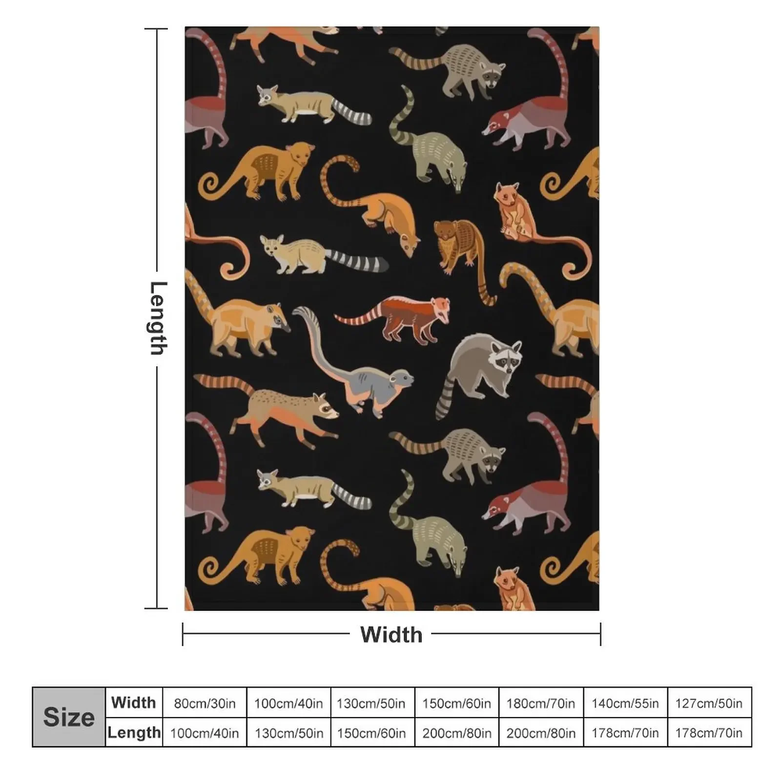 Raccoons and Relatives: Species of Procyonidae Pattern (Coatis, Olingos, etc) Throw Blanket Decorative Throw for sofa Blankets