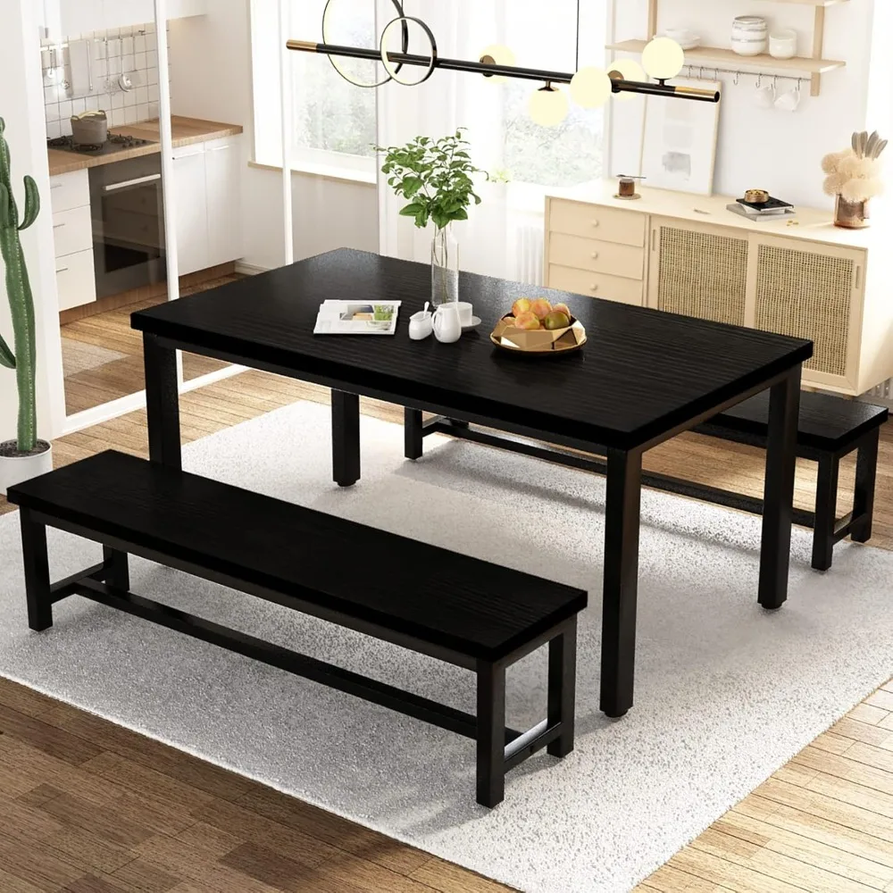 Dining Room Table Set, Kitchen Set with 2 Benches, Ideal for Home