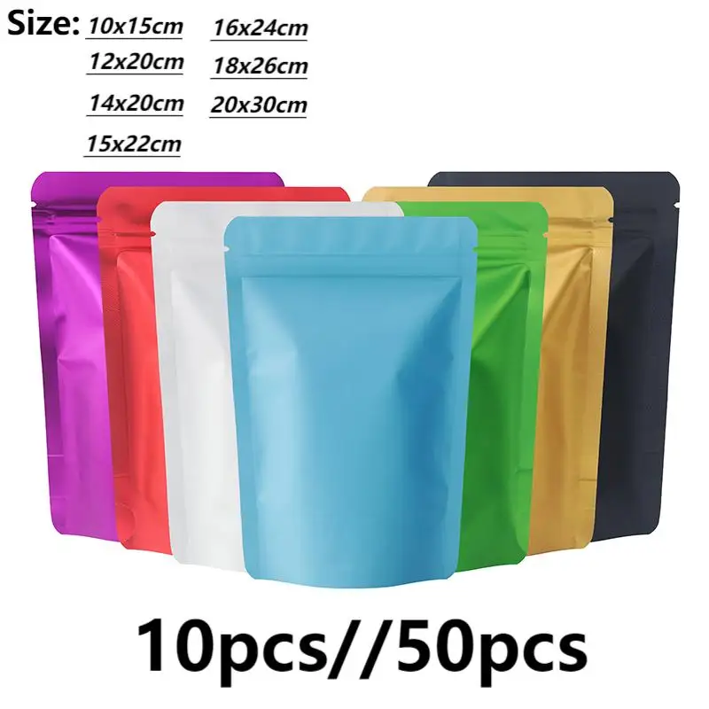 Sacs anti-odeur de couleur mate, 50 pièces, sacs auto-scellants à fermeture éclair, stockage de grains de café et de thé, sacs Mylar scellés