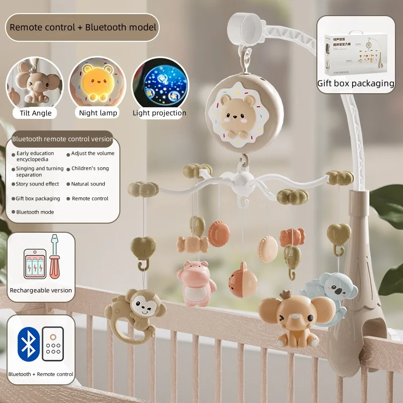 Educational toys for newborns Electric rotary music crib bell can bite rattle Light with Bluetooth function pendant