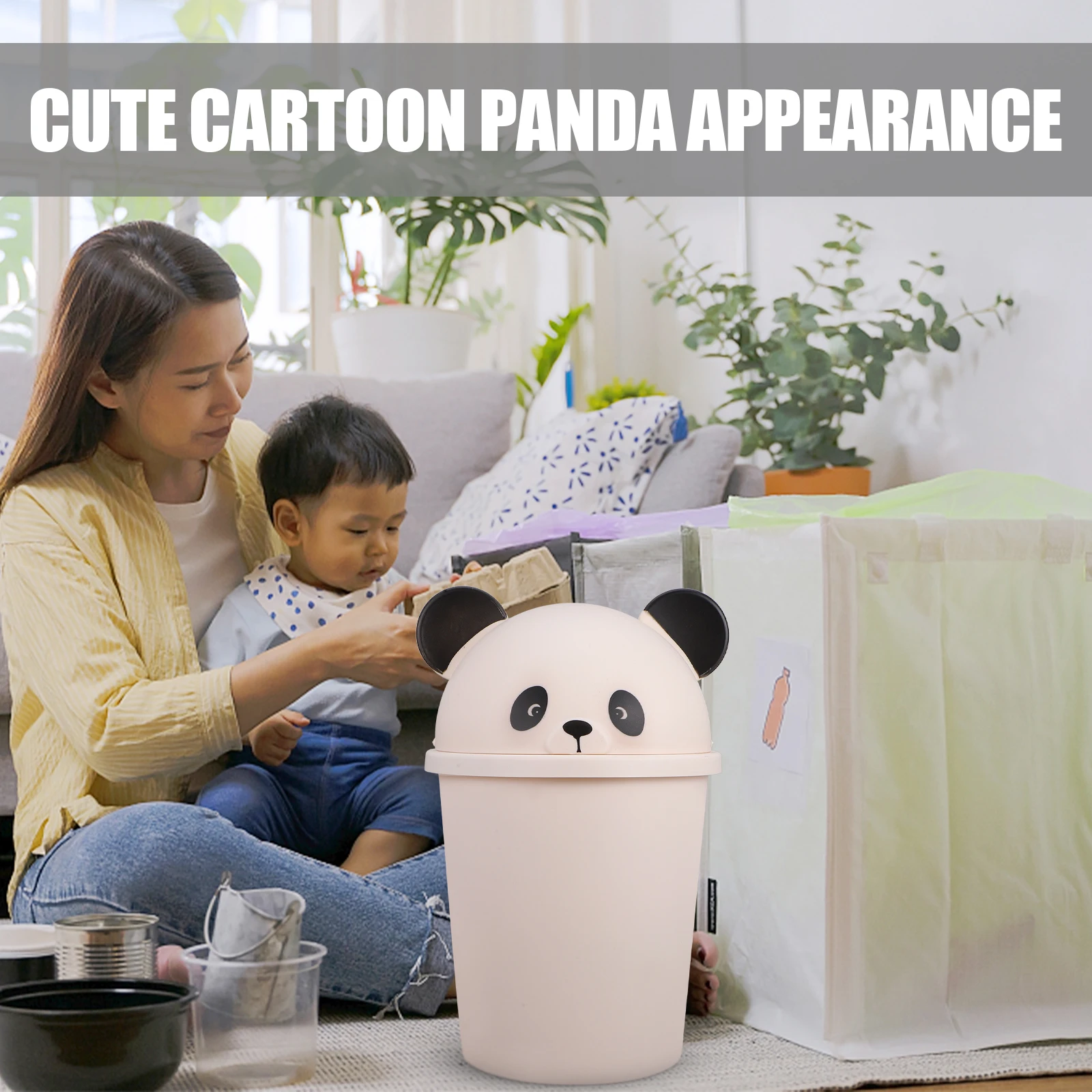 

Panda Trash Can Garbage Bedroom Wastebasket Cans for Plastic Trashcan Cars Desktop