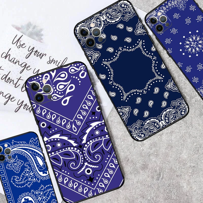 Blue Bandana Phone Case For iPhone 13 14 15 16 Pro Max Plus 11 12 Pro Max 7 8 X XS XR 12 13 Mini Cover